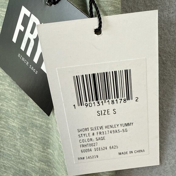 NWT Frye Short Sleeve Henley Yummy Mens Size S Premium Sleepwear Sage Super Soft - Picture 2 of 8